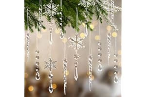 GEEGOODS 20pcs Christmas Ornaments Set for Tree Decorations- Hanging Acrylic Crystal Snowflake Icicle Drop Decorations for Winter Christmas Tree New Year Party Supplies