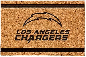 Team Sports America NFL Los Angeles Chargers Coir Doormat 36"x24", Officially Licensed Team Logo, Extra Large Front Door Mat, Outdoor Indoor Entrance Rug, Non-Slip Welcome Mat for Porch Patio