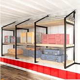 4PCS Heavy Duty Shipping Container Shelves Brackets, 57" H for Garage | Universal Shipping Container Accessories, 3 Tiers Hanging Shipping Container Shelving Brackets for Warehouse,Basement