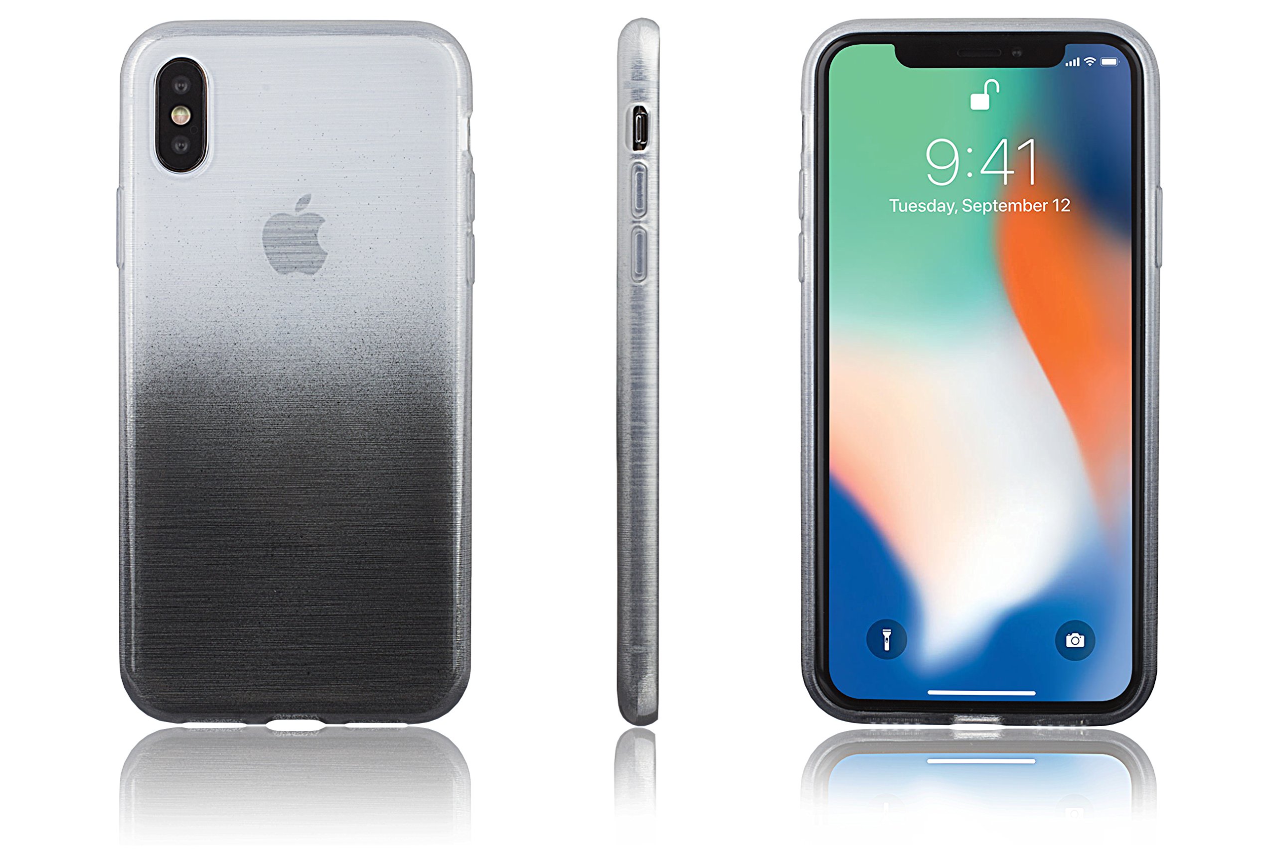 Xcessor Transition Color Flexible TPU Case for Apple iPhone X. With Gradient Silk Thread Texture.Transparent/Grey