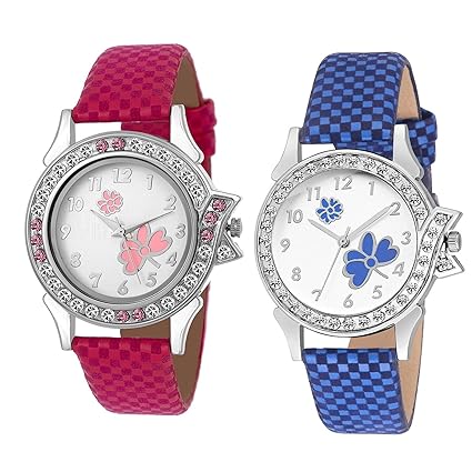 The Shopoholic Analogue Pink Blue Dial Womens Combo Pack of 2 Watches-(321-323)