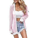Women Crochet Lightweight Cardigan Cover Up Open Front Long Sleeve Summer Cardigans