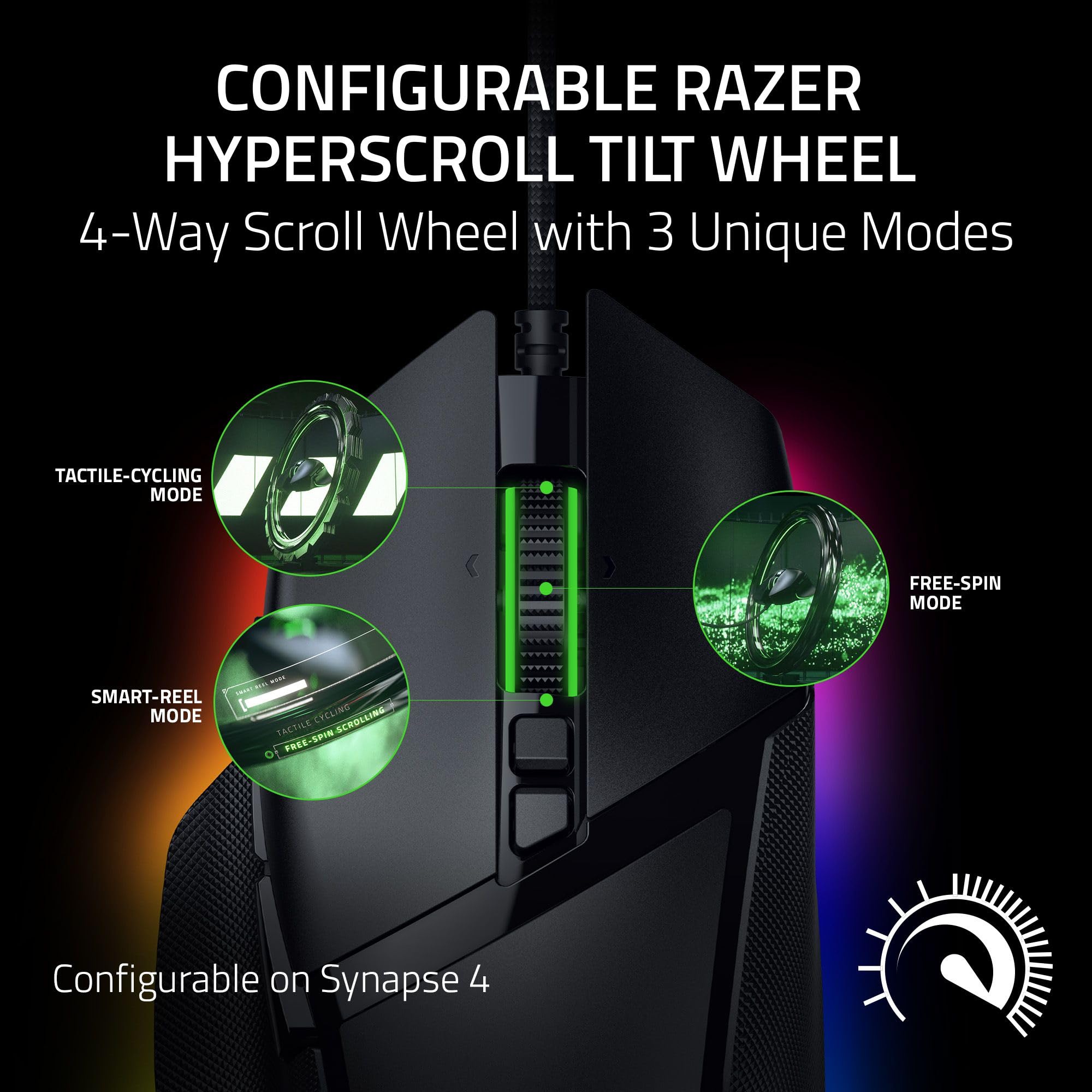 Razer Basilisk V3 35K Wired Ergonomic Gaming Mouse : HyperScroll Tilt Wheel - 35K DPI Optical Sensor Gen 2-13 Customizable Controls - Chroma RGB - Optical Switches Gen 3 - Speedflex Cable
