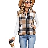 Tanming Womens Plaid Vest Fall Brushed Flannel Sleeveless Jacket Lightweight Outerwear Vest with Pockets