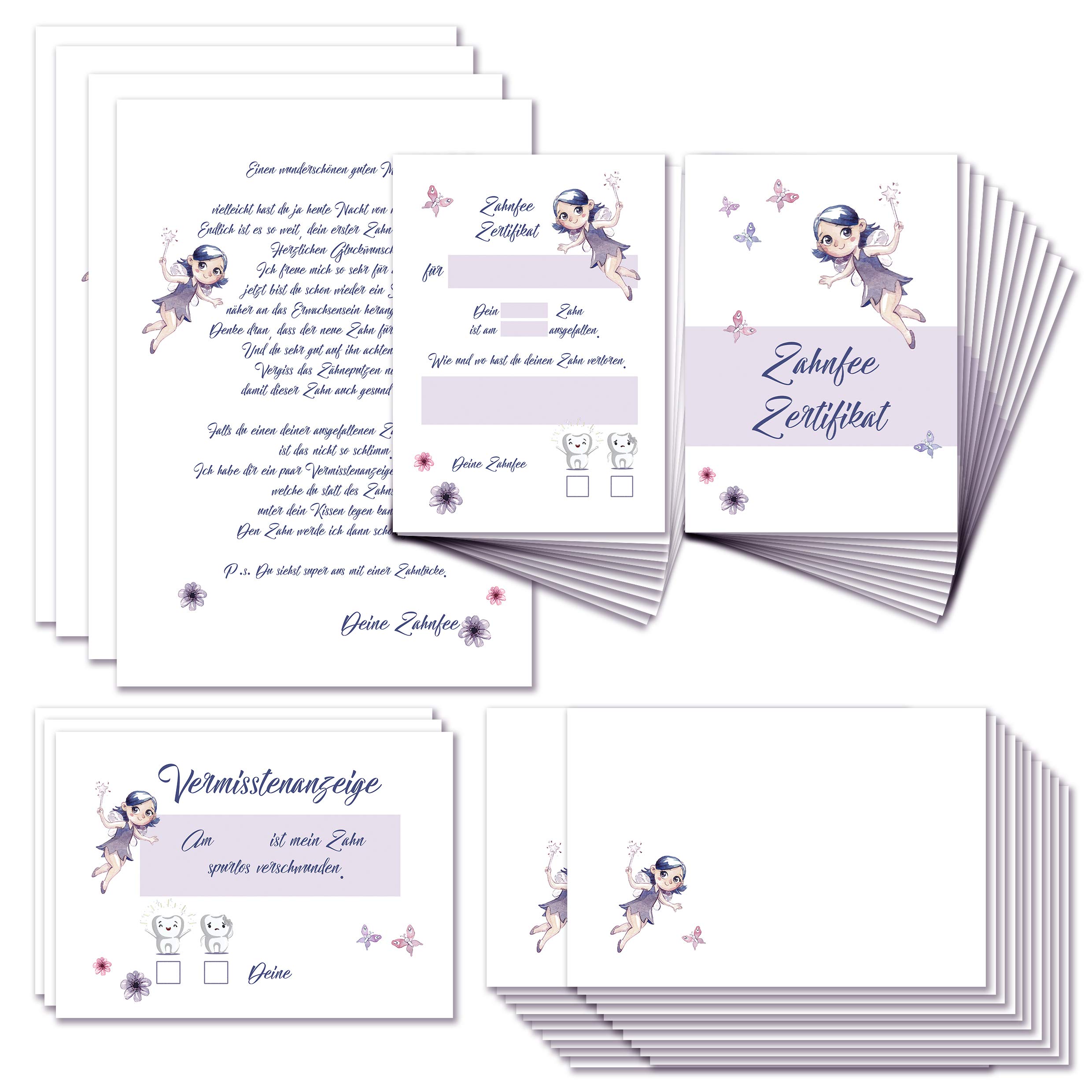 Klasse Zahnfee Certificate Certificate 20 Certificates 20 Envelopes 2 Letters from the Zahnfee 3 Missing Indicators 2 Sheets in Tooth Fairy Design for Labelling Teeth Reminder Wobble Teeth Girls