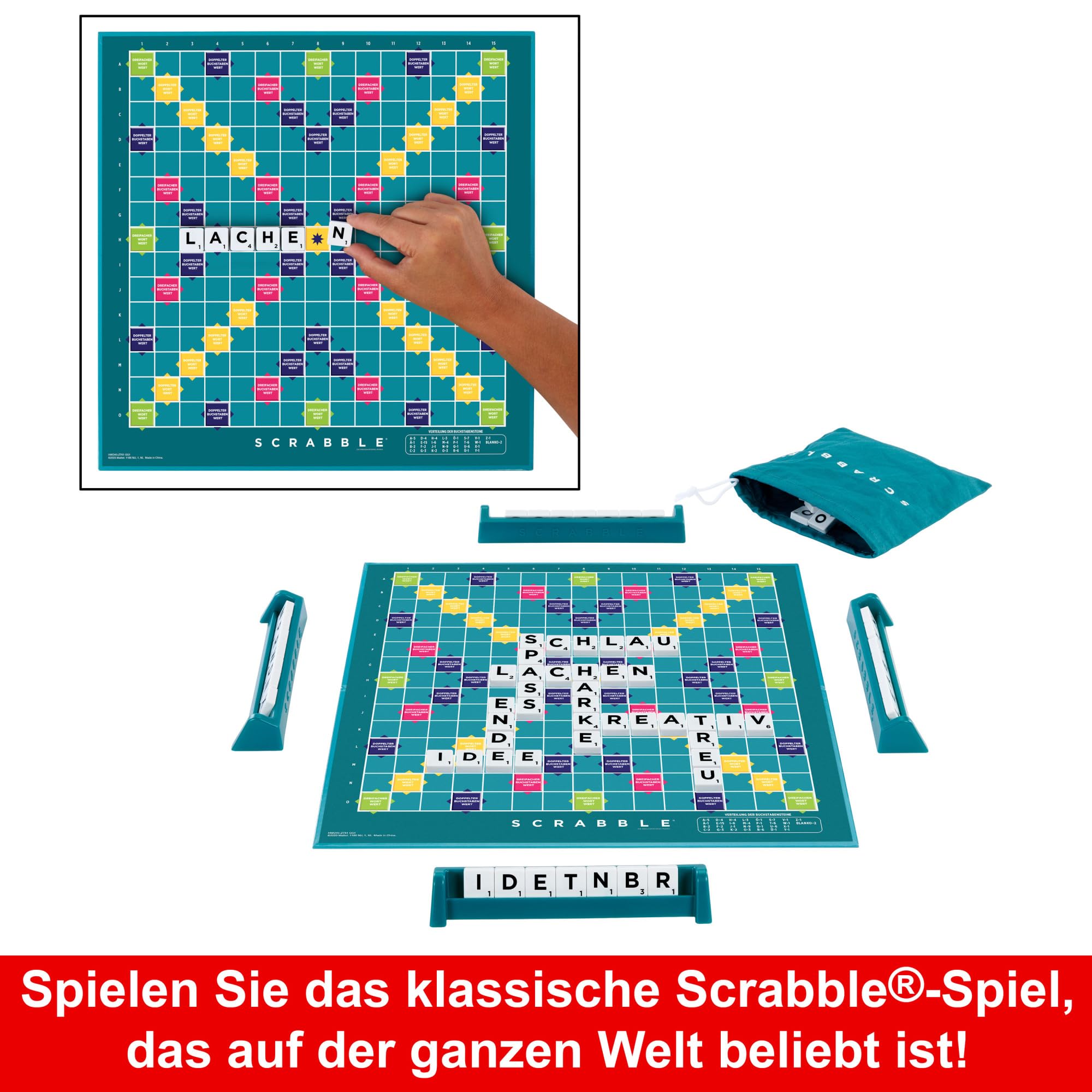MATTEL GAMES Scrabble Zwei in Eins - Doppelseitiges Brettspiel für schnelles, zwangloses und kooperatives Spiel, inklusive 50 Zielkarten für Scrabble Together, einfache Punktevergabe, HWD45 5