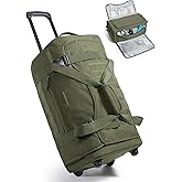 BAGSMART Rolling Duffle Bag with Wheels, Tactical Carry on Luggage, Travel Bag Gym Duffel for Men Women, Duffel with PVC Wet Pocket, Olive green