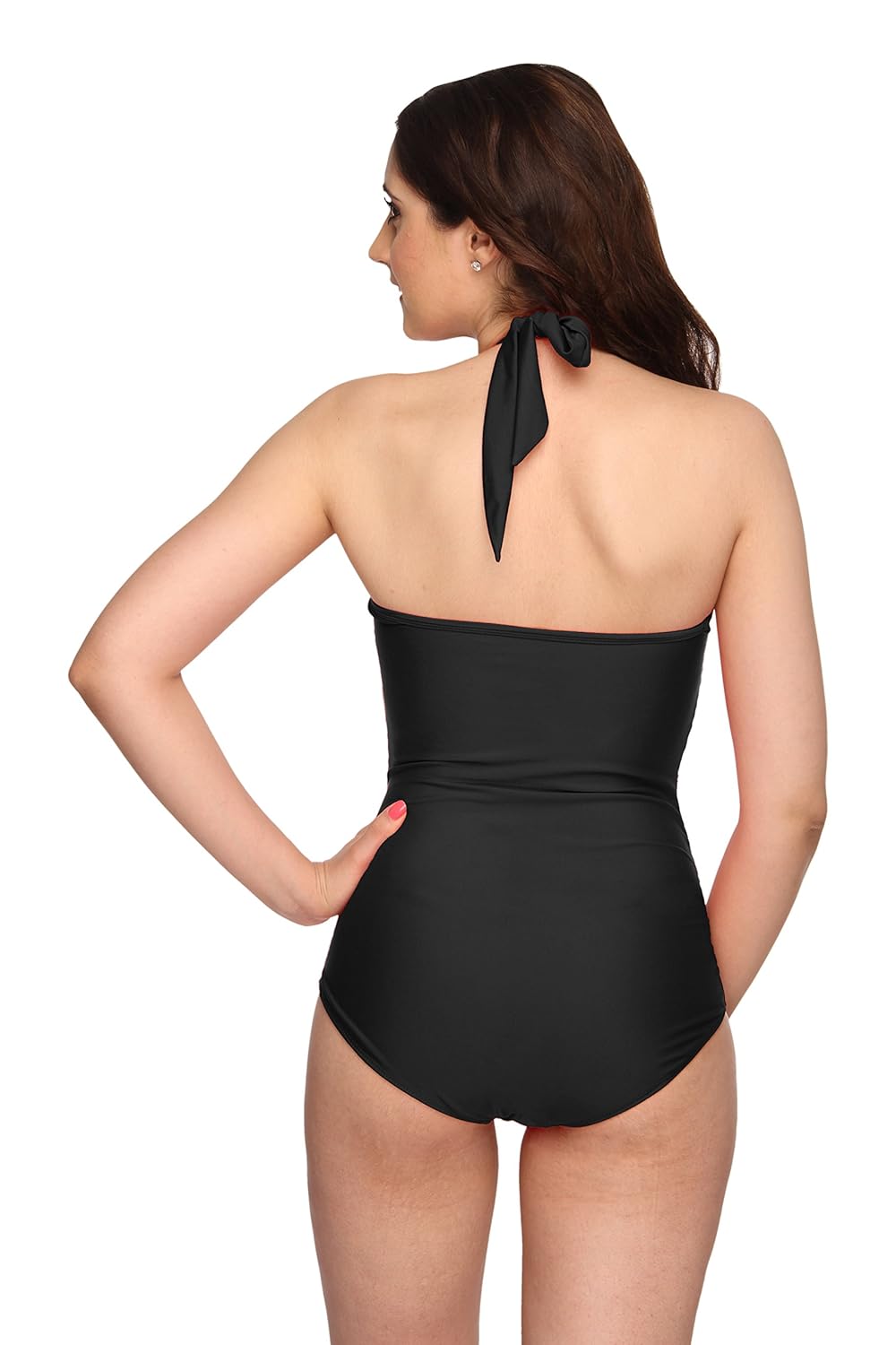nidhi munim black halter cross rouching swimsuit for women