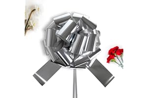 BOXHOME Big Car Bow 18" Silver Large Gift Wrap Ribbon Pull Bows for Party, Birthday, Wedding Garlands & Swag, Fundraise, Decoration