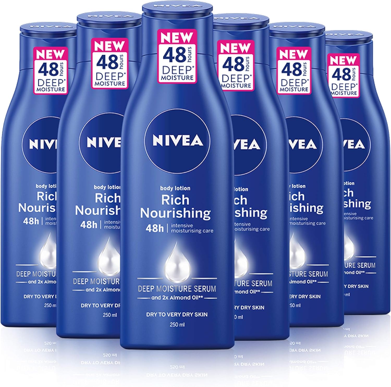 NIVEA Rich Nourishing Body Lotion, Pack of 6 (6 x 250ml), 48hr
