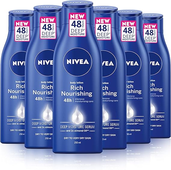 NIVEA Rich Nourishing Body Lotion, Pack of 6 (6 x 250ml), 48hr