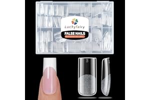 Luckyfairy Medium Square Nail Tips, 360pcs Soft Gel Pre-Shaped Acrylic Fake Nails, Half Matte Full Cover Clear Gelly Press on Flase Nail Tips for Extension Nail Manicure Home DIY 12 Sizes Gelly Tips