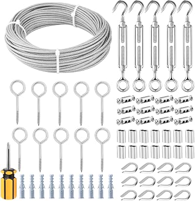 TooTaci 3mm Wire Rope Kit 30M PVC Coated Cable Garden Vine Eyes Turnbuckle