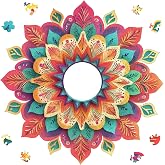 Ixfyloop Mandala Wooden Puzzle, 500Pcs Unique Shape Jigsaw Hollow Mandala-K | Beautiful Mandala Floral art Pattern,17.6x17.7in Puzzle &amp; Wall Art Decor 2-in-1,Relaxing Stress Relief Gift for Adult