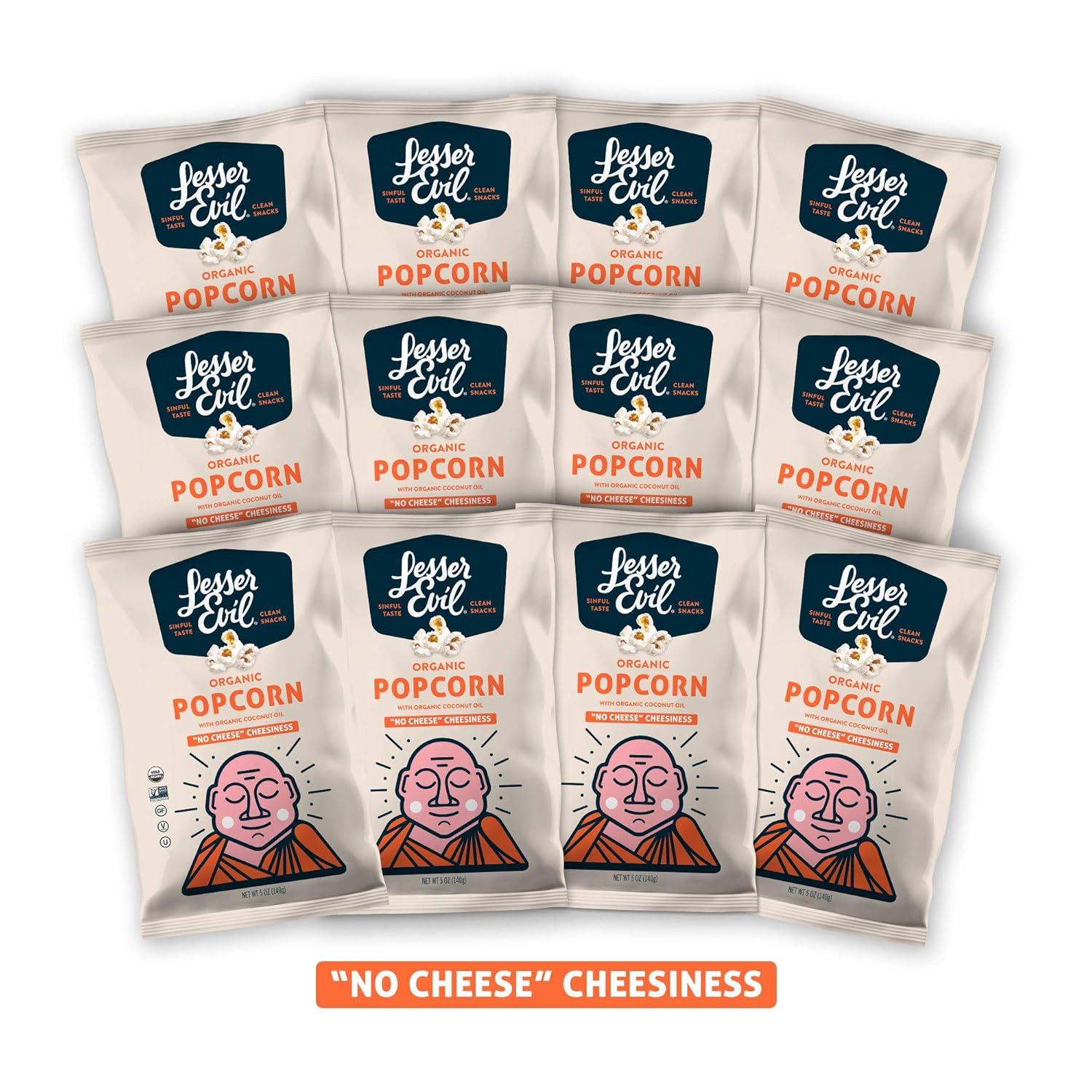 Lesserevil Organic Popcorn Himalayan Salt No Cheese Cheesiness 5 Ounce 12 Count