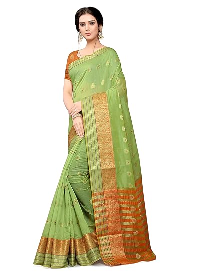 Women's Maheshwari Cotton Silk Saree with Unstitched Blouse Piece