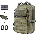 Tactical Molle Pouch Compact EDC Tool Pouch Bag Mini Utility Pouch with US Flag Patch, Shoulder Strap & Two D-Rings