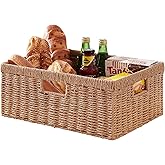 OIAHOMY Wicker Basket, Paper Shelf Basket with Built-in Handles, Rectangular Wicker Storage Bin for Pantry, Shelves, 1 Pack-Yellow