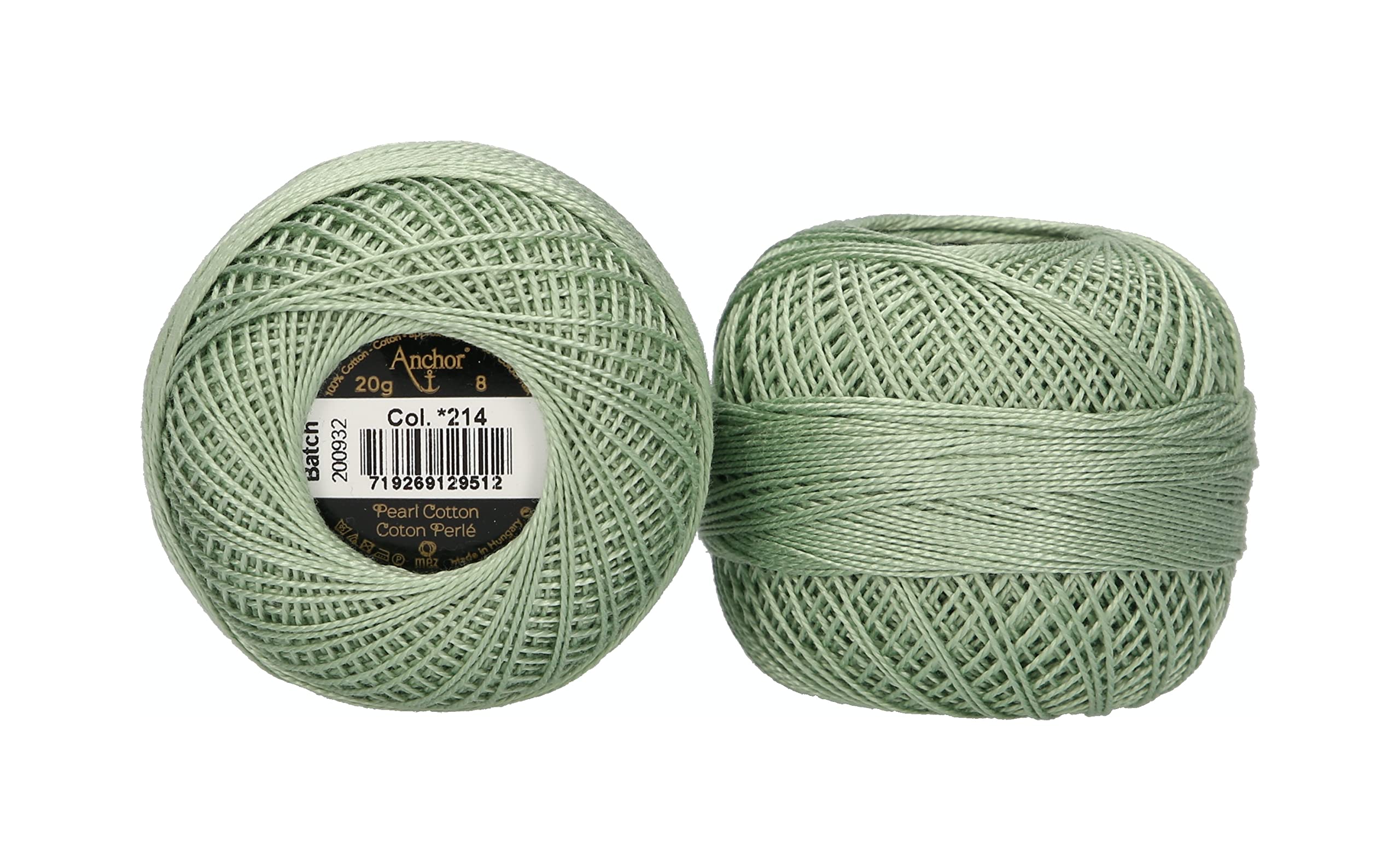 Anchor 4593008-00214 Embroidery Thread, 100% Cotton, Sage, Thickness 8, 164 m, 31 g