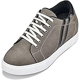 CALTO Men's Invisible Height Increasing Elevator Shoes - Nubuck Grey Leather Lace-up Fashion Sneakers - 2.8 Inches Taller - K1550 - Size 8 D(M) US
