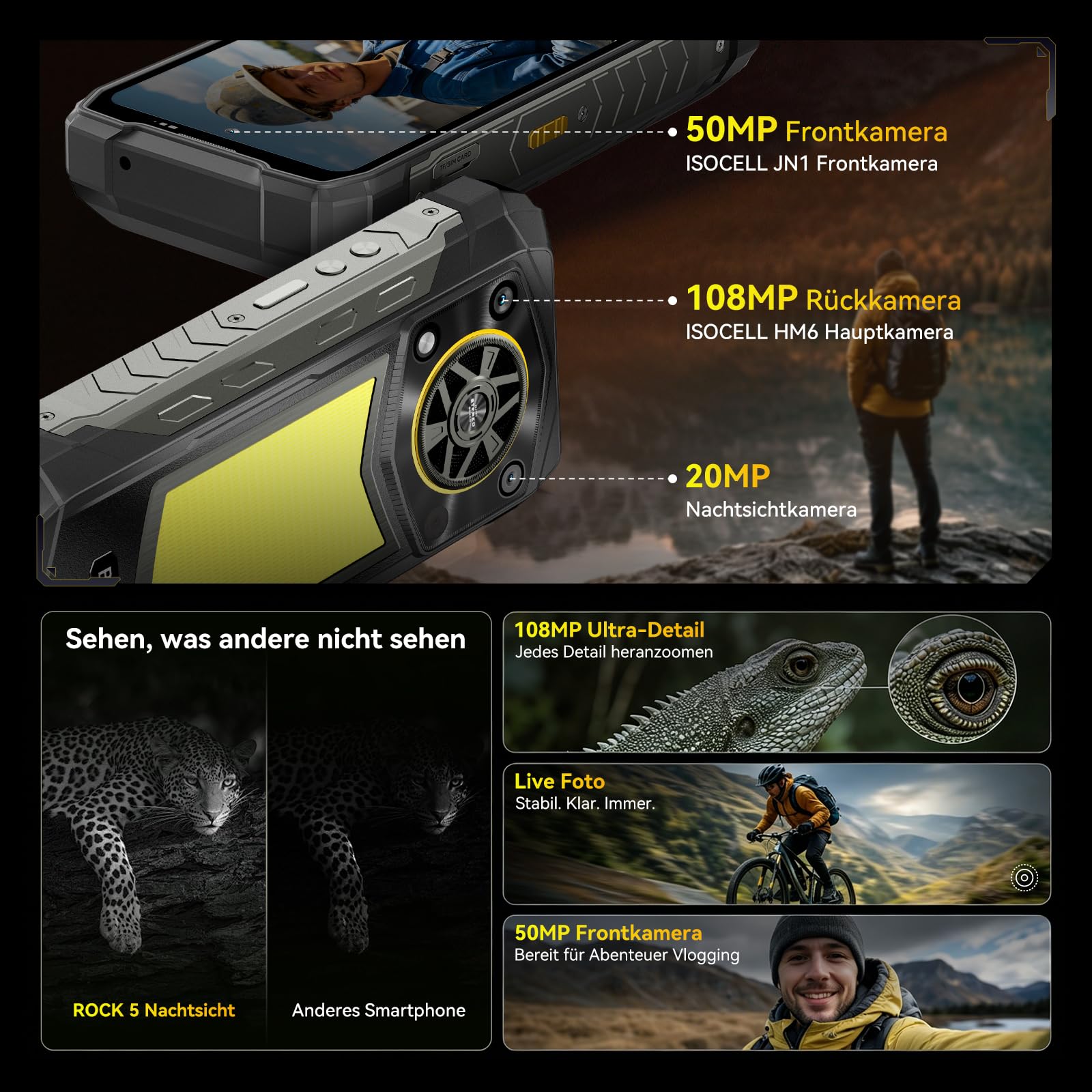 Blackview Rock 5 Outdoor Handy 2026, 20000mAh Business Handy, 24GB+256GB/2TB Android 16 Outdoor Smartphone, 108MP+50MP+20MP Nachtsicht, 6.78" FHD+ Display 120Hz IP69K, 4G/NFC/OTG/GPS/3 Jahre Garantie 5