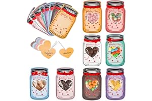 JNYVE Valentines Cards for Kids Classroom - 48 Pack Mason Candy Jar Happy Valentines Day Cards - Funny Valentine Gifts Cards for School Exchange Party Favors (Candy Not Included)