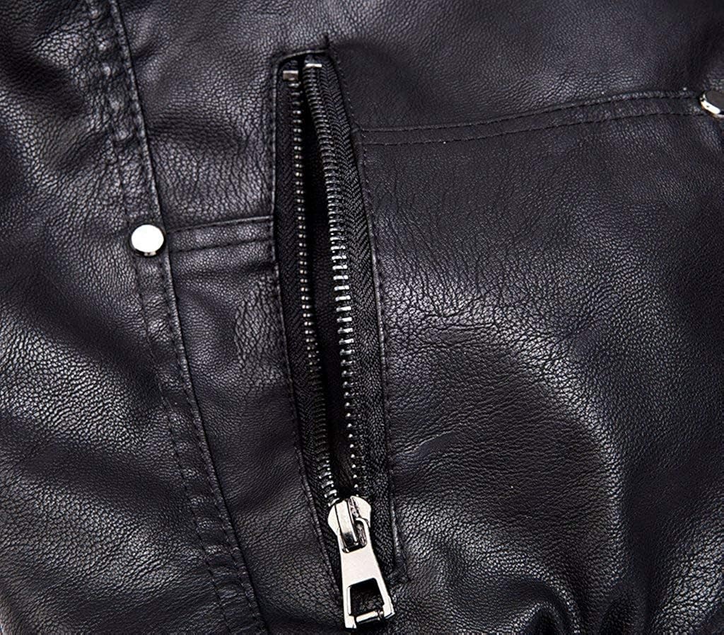 Wantdo Men's Faux Leather Jacket with Removable Hood Motorcycle Jacket Vintage Warm Winter Coat at  Men’s Clothing store