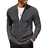 COOFANDY Mens Zip Up Cardigan Sweater Slim Fit Casual Full Zip Sweaters Knit Stand Collar Cardigans with 2 Front Pockets