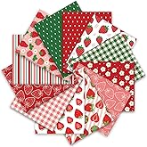 JarThenaAMCS 12 Pcs Strawberry Cotton Fabric Bundles 18 x 22 Inch Strawberry Flower Plaid Fat Quarters Spring Summer Red Green Sewing Fabrics for DIY Craft Party Decor