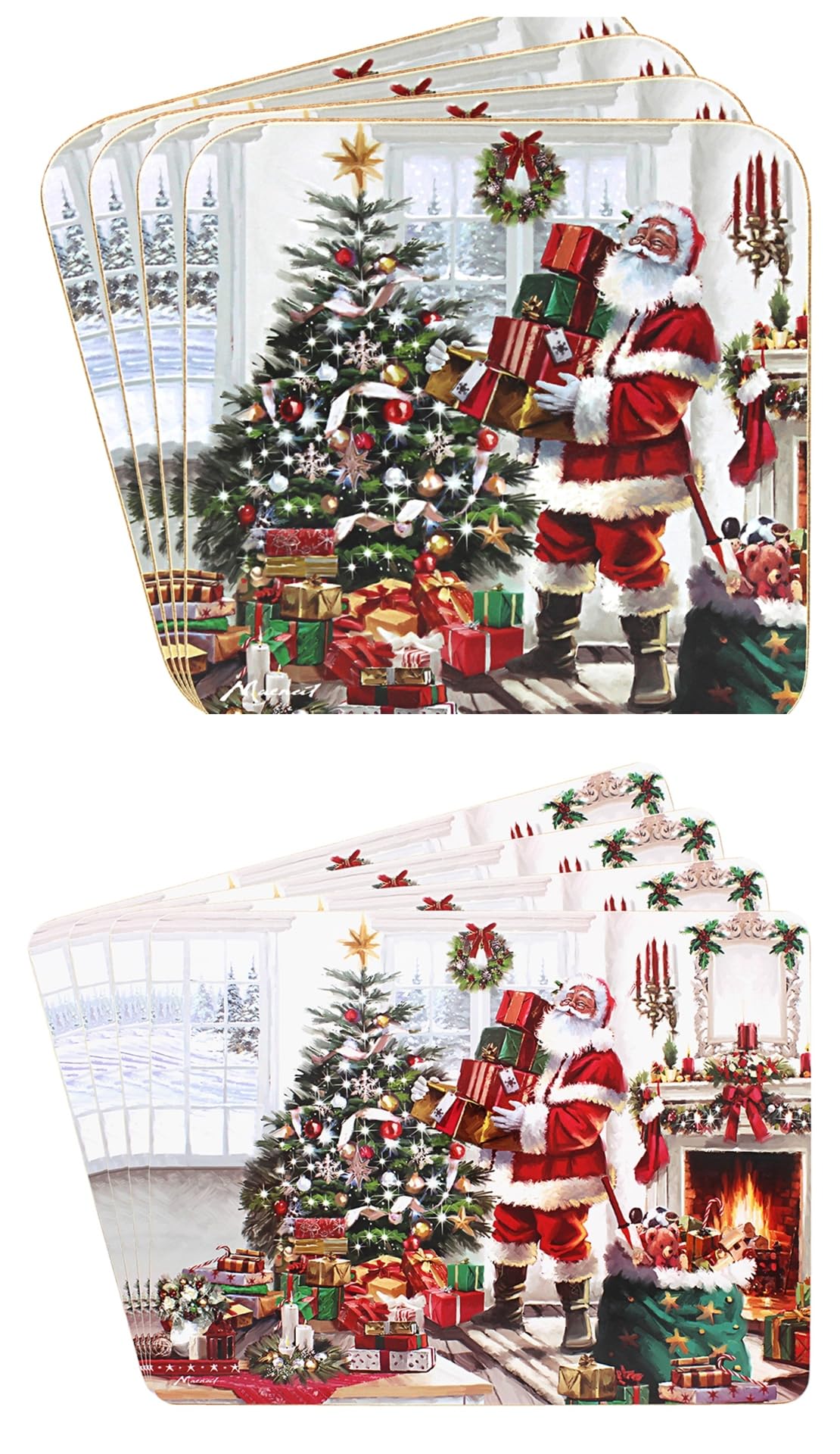 Sets of 4 Placemats with 4 Matching Coasters (Santa Placemat and Coasters)