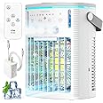 Portable Air Conditioners Fan,Small Cooler Evaporative Air Conditioner with Remoter,Mini Portable AC for Room Camping Car Office,3-in-1 Desktop Personal Mini Cooler with Colorful Night Light - Gray