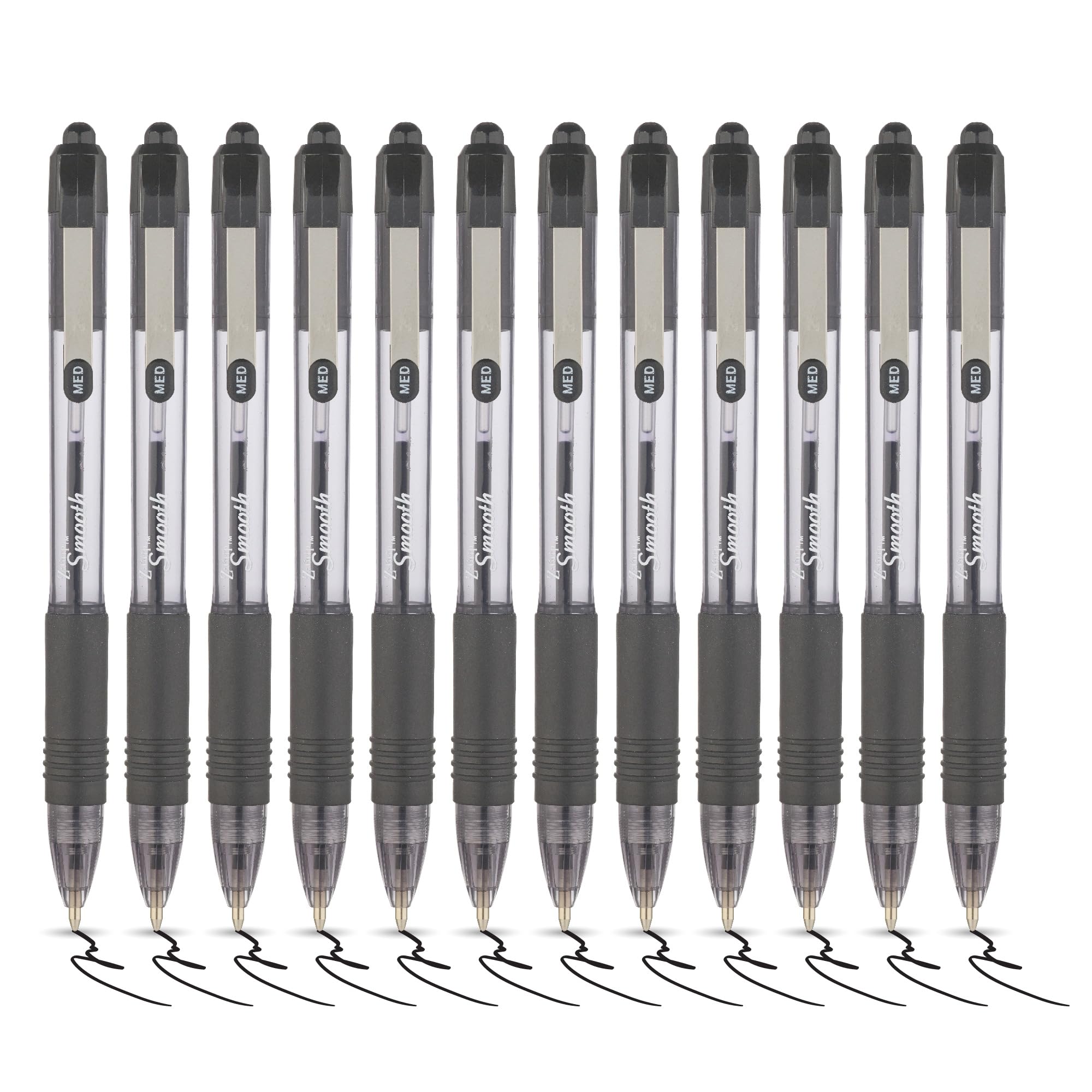 Zebra Pen Z Grip Black Pens Ballpoint, Smooth Writing Ballpoint Pens with Pocket Clip, Retractable Black Ink Ballpoint Pens, Reliable Black Biro Pens Multipack for Everyday Use - Medium Point, 12pk