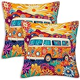 FexNuvko Boho Floral Throw Pillow Covers 18x18 Set of 2 | Colorful Retro Flower Cushion Cases with Zipper | Decorative Pillowcases for Couch, Sofa, Living Room and Bedroom