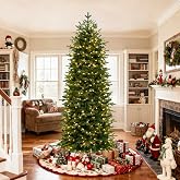 Hykolity 7.5 ft Prelit Pencil Christmas Tree with 400 Warm White LEDs | 2,006 Mixed PE and PVC Tips, Hinged Design and Sturdy Metal Stand