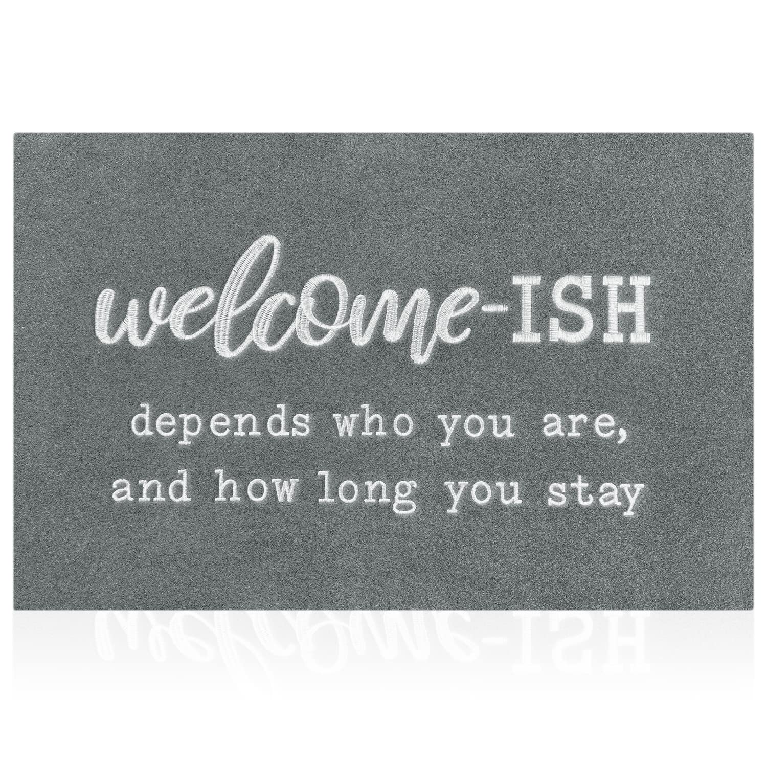 JJUUYOU Welcome Mats Outdoor Front Door Mat Indoor Entrance with Non Slip Rubber Back Funny Welcome-ish Durable Doormats Entryway Decor for Home Farmhouse, Light Gray