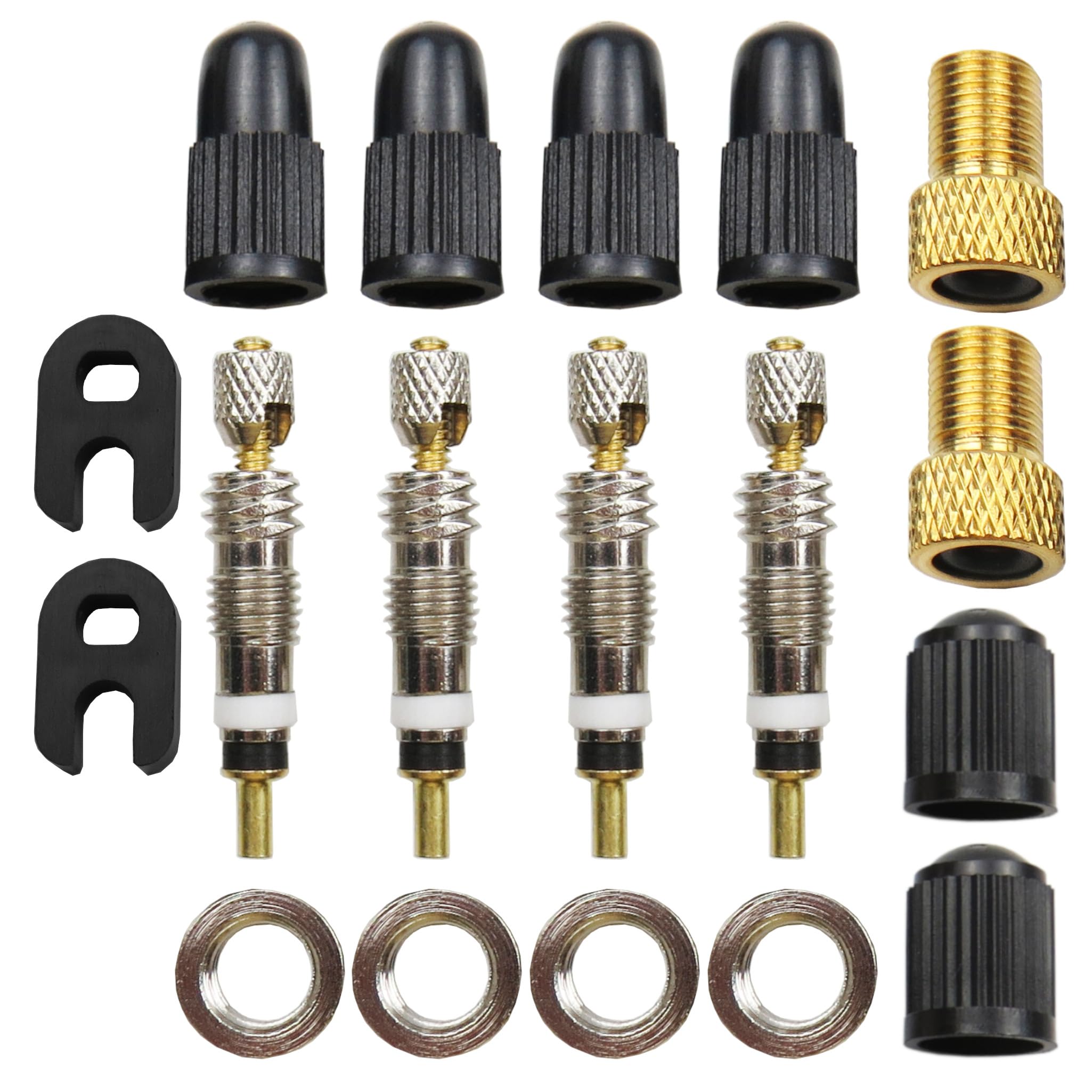 Pitlane Performance® Presta Bicycle Valve – 18-Piece Blitzventil Repair Kit with Seal & Core – Replacement Set with Nut & Valve Cap + 2 Free Presta-to-Schrader Adapters