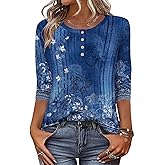 Zeagoo 3/4 Length Sleeve Women Tops Crew Neck Blouses Dressy Casual Summer T Shirts Loose Fit Business Work Clothes