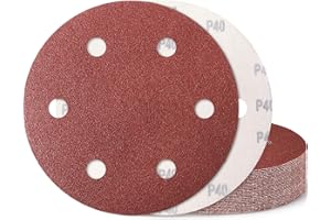 9 Inch 6 Hole Sanding Disc, GOH DODD 40 Grit 15 Pieces Hook and Loop Sandpaper Aluminum Oxide Sanding Pads Sand Paper for Dry