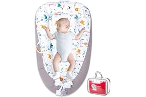AIBEIRBABY Baby Nest Lounger Pillow for Newborn, Cover Ultra Soft 100% Waffle Organic Cotton for 0-24 Months, Adjustable Breathable & Portable Infant Snuggle (Deluxe Lion)