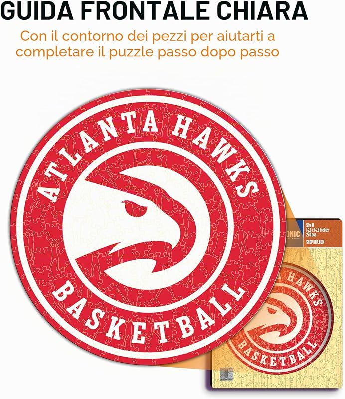 - Atlanta Hawks, Logo, Puzzle di Legno con licenza ufficiale NBA, 100% sostenibile, regalo per adulti e bambini, taglia S, 150 Pz — foto 4 di 4