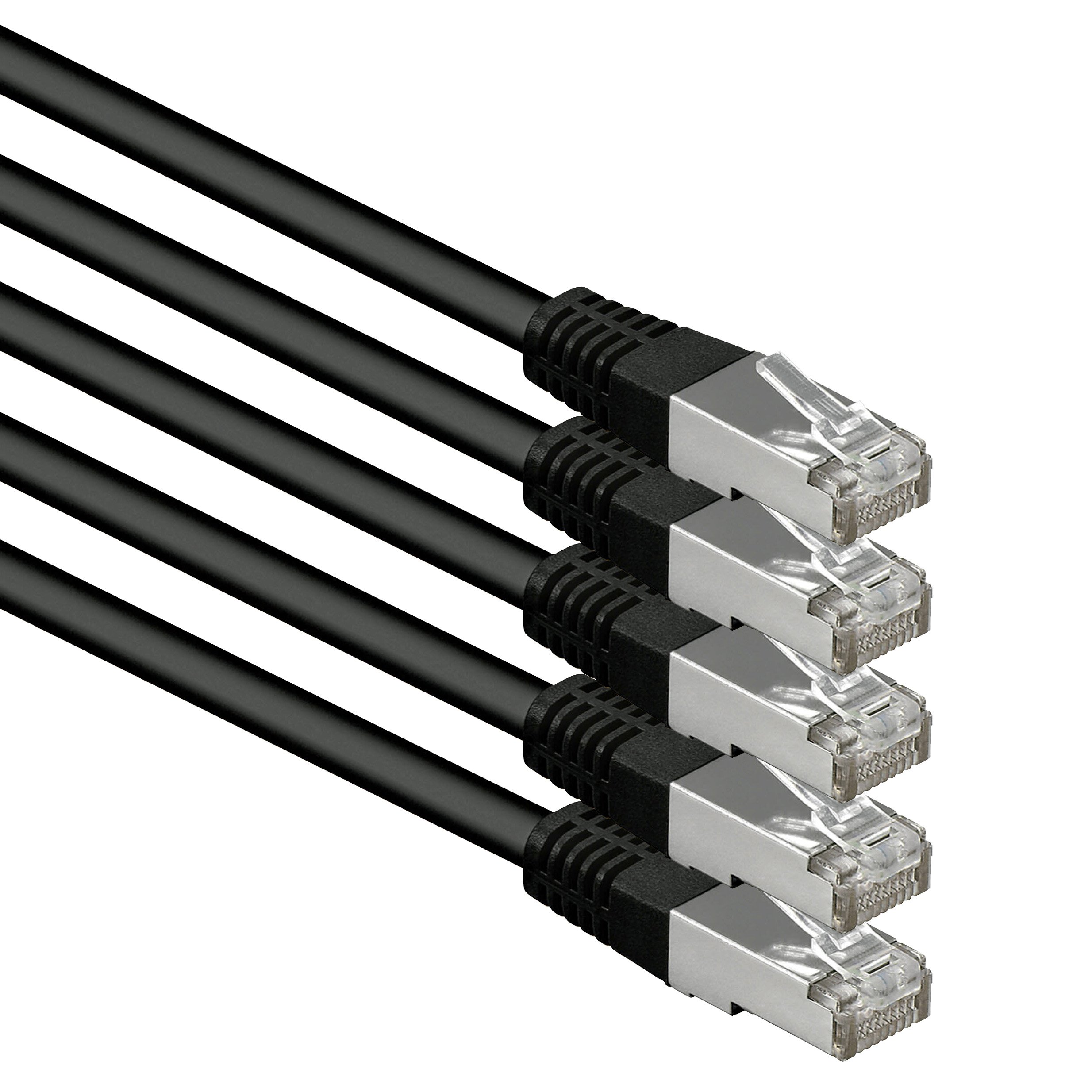 1aTTack.de 3.0 m black - 5 pieces Cat.6 patch cable network cable CAT6 S-FTP Gigabit Lan PIMF CAT 6 copper CU halogen-free Internet DSL game console Smart TV