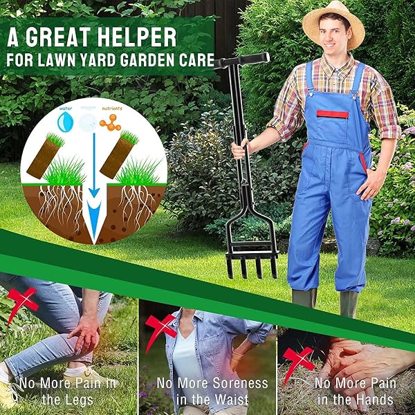 EEIEER LAWN AERATOR – MANUAL CORING TOOL WITH CLEANING TOOL, 4 SLOT AERATION FOR COMPACTED SOIL & GARDEN CARE