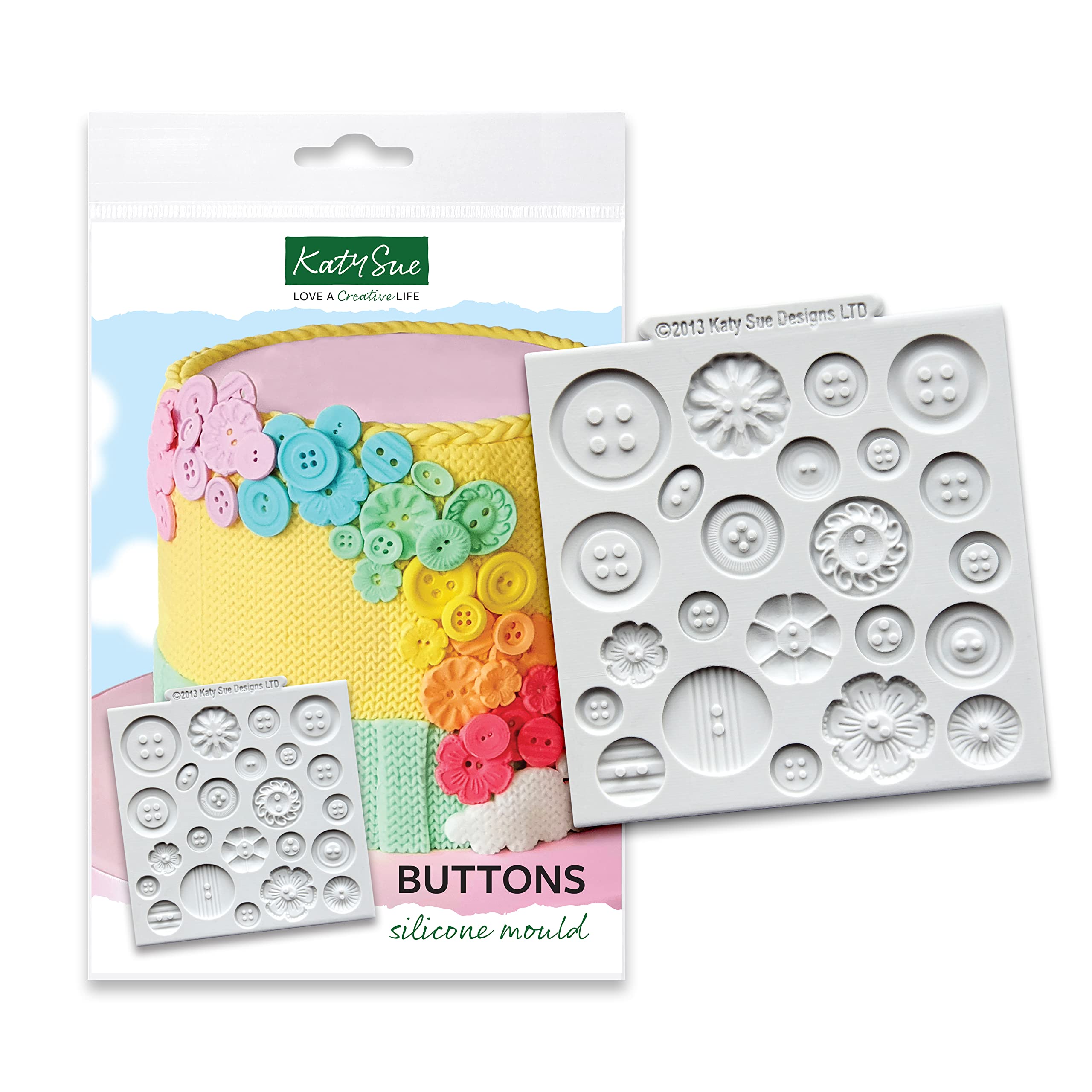 Katy Sue Buttons Silicone Mould for Cake Decorating & Craft - Makes 23 Buttons in a Variety of Shapes & Sizes