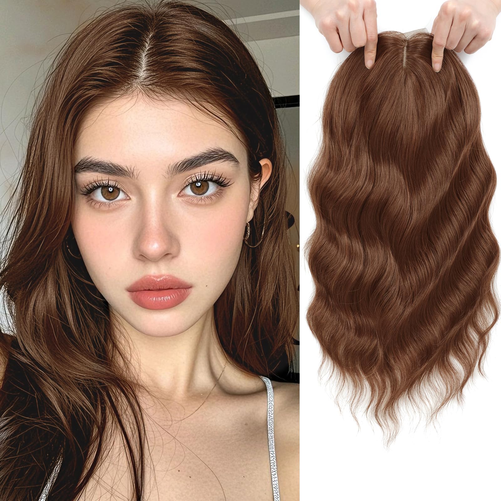 Photo 1 of Hair Topper, 3D Hair Toppers for Women with Thinning hair, 16 Inch Pieces for Women Middle Part Clip in Bangs Synthetic Curly Wavy(M33)