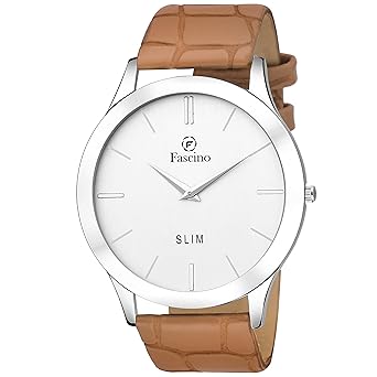 Mens Watches - Analog Round White Dial Slim Watch with Leather Belt | FCW 1035-WT