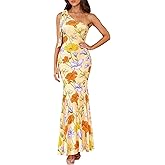 PRETTYGARDEN Womens Summer One Shoulder Maxi Dress 2026 Floral Sleeveless Bodycon Mesh Long Beach Vacation Sun Dresses