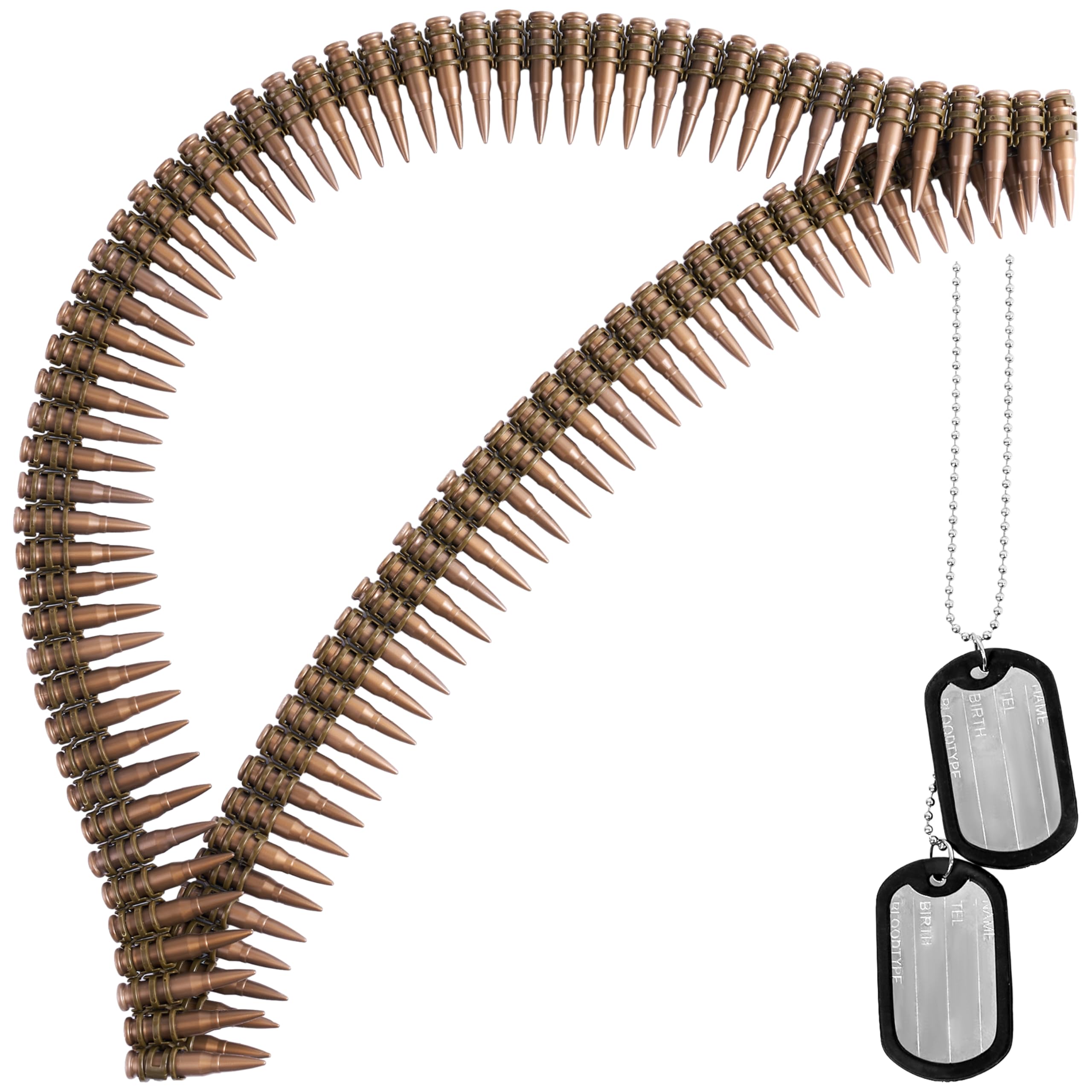Photo 1 of Spooktacular Creations Halloween Ammo Costume Accessories Included Army Bullet Belt with Fake Bullet and Dog Tag Necklace, Bandolier and Stainless Steel Military Tag Toy Set for Soldier Cosplay