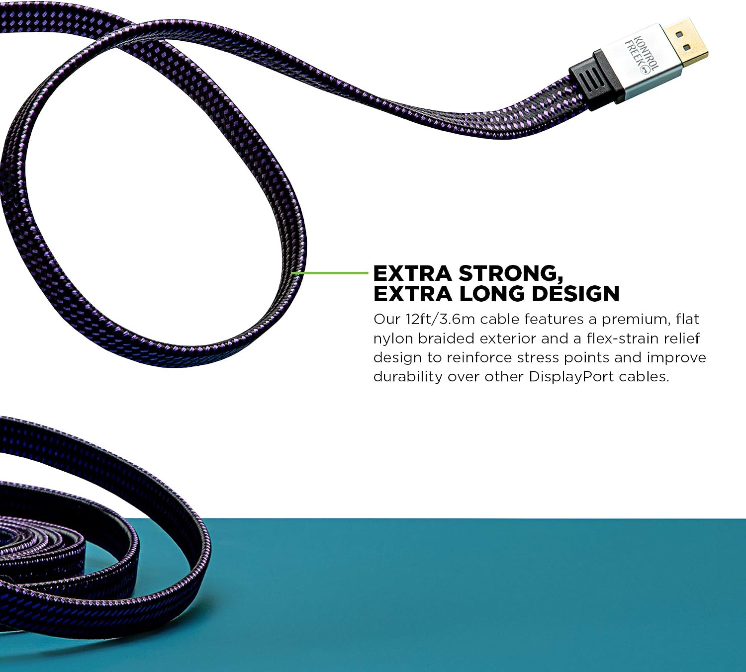 KontrolFreek DisplayPort 1.4 Cable 12ft (3.6m), Nylon Braided 8K DP to DP Gaming Cable (8K@60Hz, 4K@144Hz and 1080P@240Hz) - Image 4