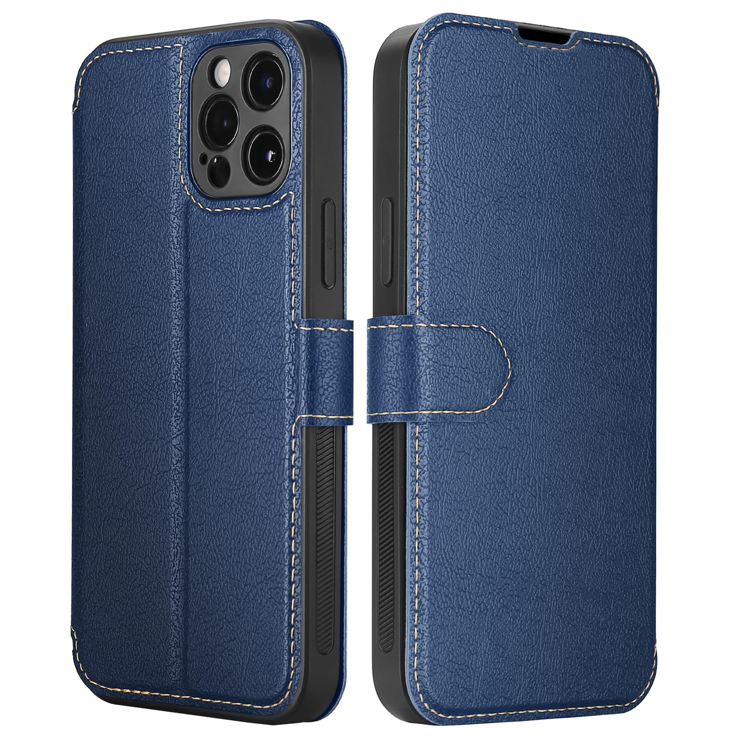 ELESNOW Phone Case for iPhone 13, Flip Wallet PU Leather Card Holder with RFID Blocking Magnetic Closure Stand Cover for Apple iPhone 13 (Blue)