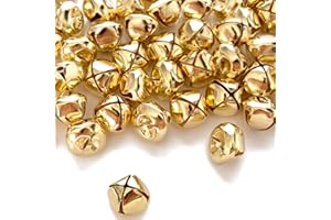 YEBAZY 50 Pack 1 Inch Jingle Bells Christmas Gold Jingle Bells for Craft Festival Decoration with 30 Meter Red Cord and 12 Bowknots